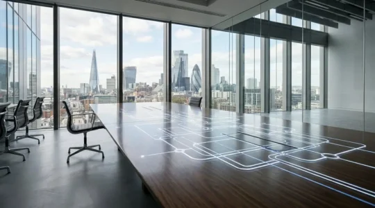 Professional UK business environment showing complex customer journey pathways