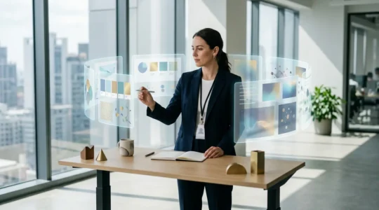 Professional marketer analyzing brand consistency across multiple digital touchpoints