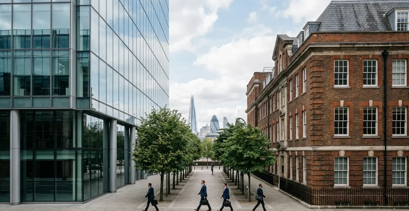 Split-screen comparison of modern glass architecture versus traditional stone building representing CMS choices