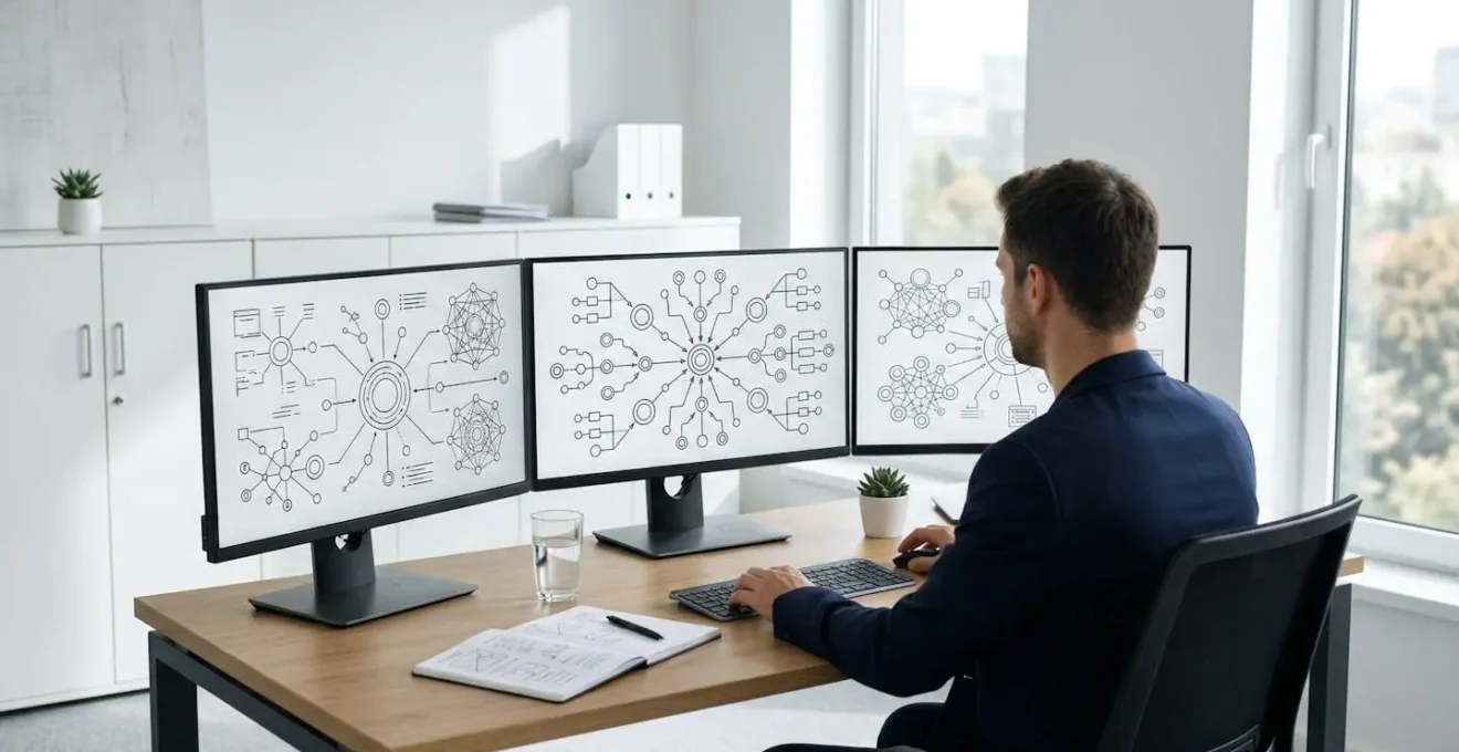 Professional SEO expert analyzing canonical tags implementation on multiple screens showing duplicate content variations