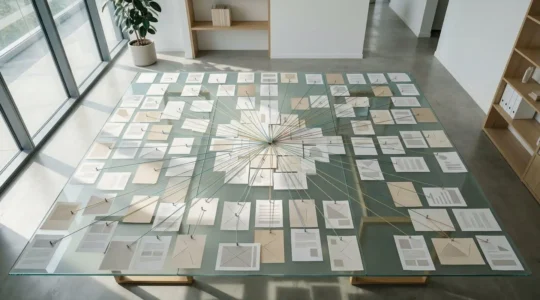 Strategic content mapping visualization showing interconnected SEO pillar pages and cluster architecture