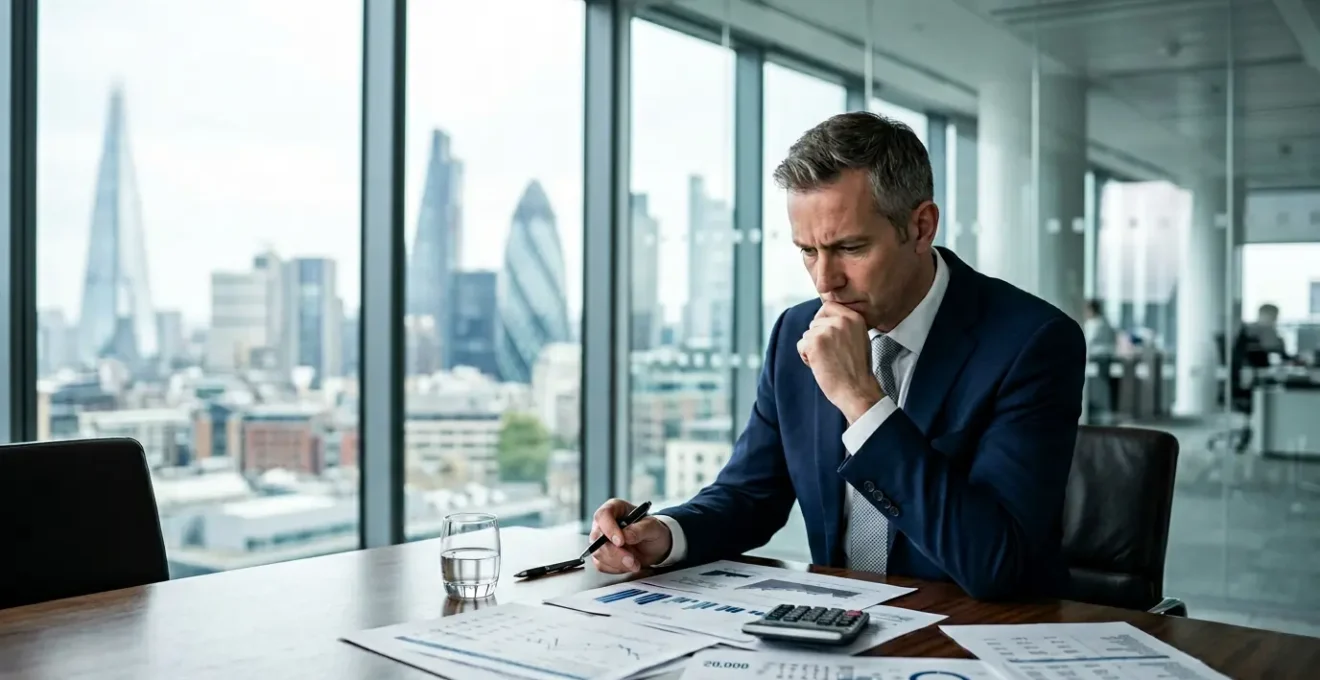 UK business executive in London office evaluating SEO investment choices