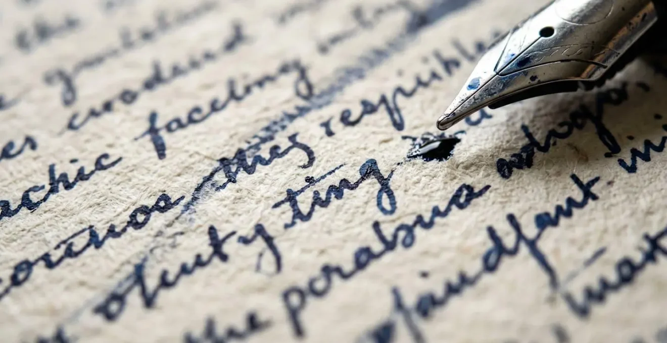 Macro shot of text patterns showing human versus AI writing characteristics