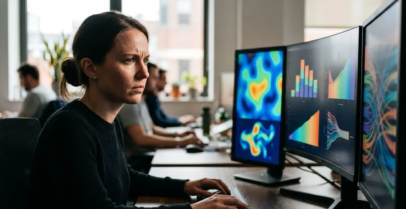 SEO specialist analyzing multiple data streams to diagnose traffic drop patterns
