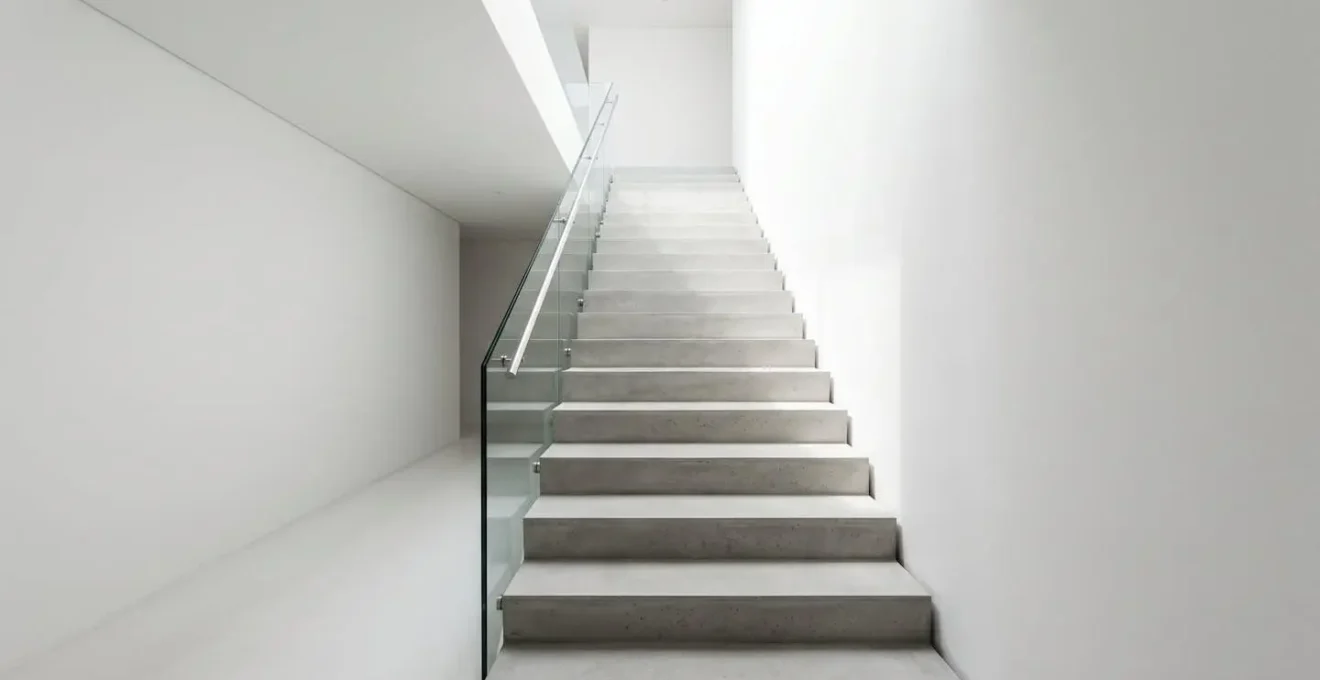 Minimalist staircase ascending with measured steps in clean environment