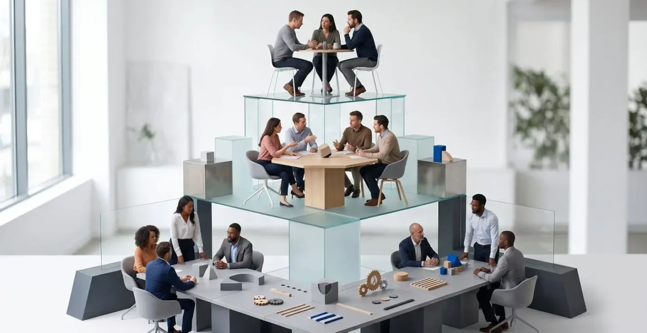 Visual representation of a tiered customer success pod structure with team collaboration