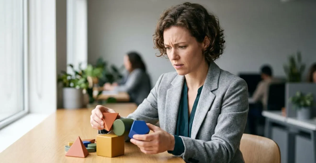 Person looking confused at abstract shapes representing misaligned messaging